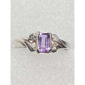 Avon Sterling Silver and‎ Amethyst Ring with two white stones Sz 7